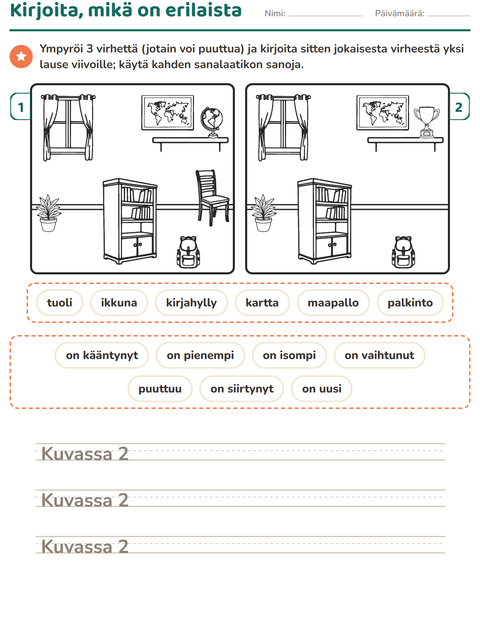 Esikatselu: Etsi viisi virhettä-tehtäväarkki, 2. luokka