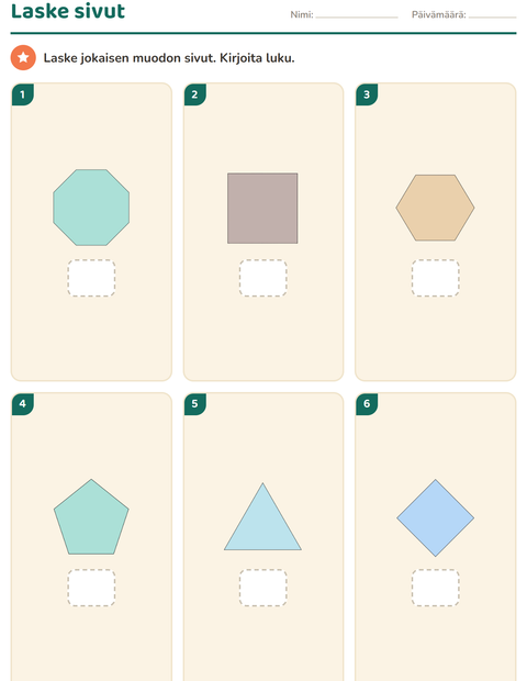 Geometria esikoulussa – laske sivut ja lajittele muodot — 5