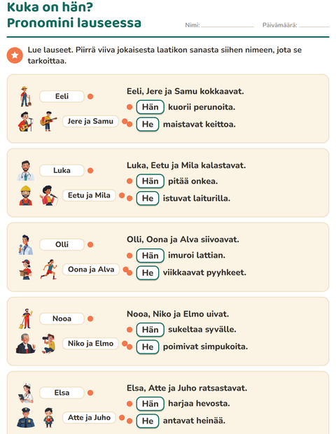 Esikatselu: Hän vai he-tehtäväarkki, 2. luokka