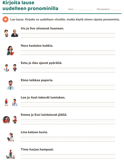 Esikatselu: Hän vai he-tehtäväarkki, 2. luokka