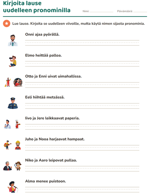 Esikatselu: Hän vai he-tehtäväarkki, 2. luokka
