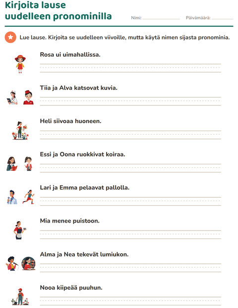 Esikatselu: Hän vai he-tehtäväarkki, 2. luokka