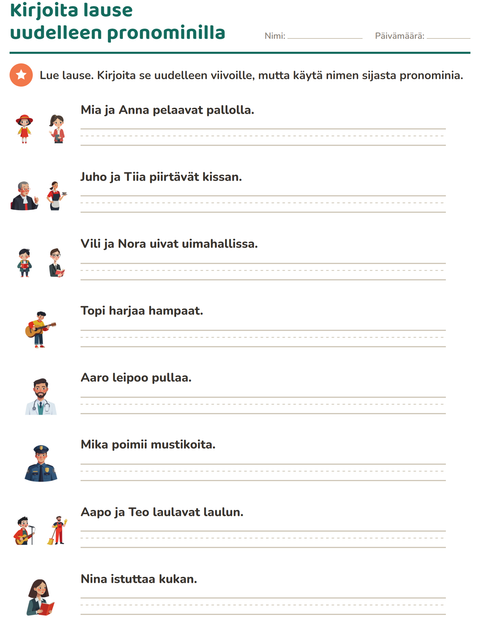 Esikatselu: Hän vai he-tehtäväarkki, 2. luokka