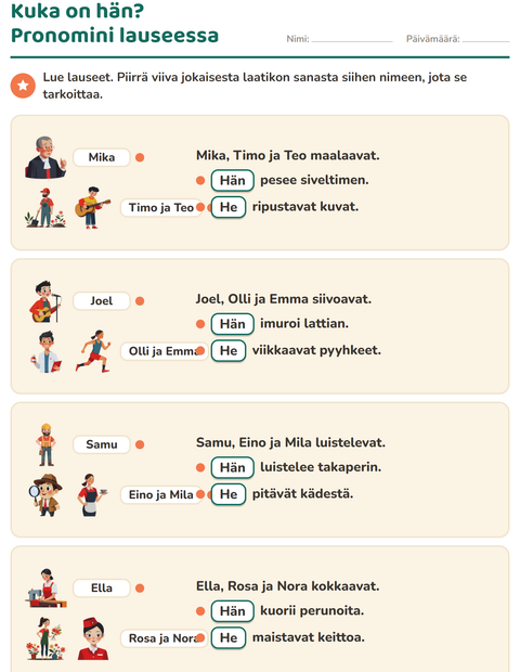 Esikatselu: Hän vai he-tehtäväarkki, 2. luokka