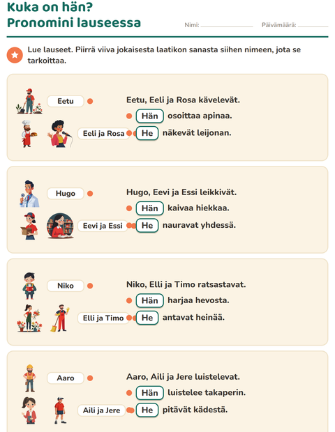 Esikatselu: Hän vai he-tehtäväarkki, 2. luokka