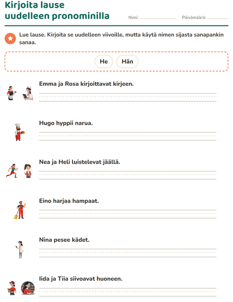 Esikatselu: Hän vai he-tehtäväarkki, 2. luokka