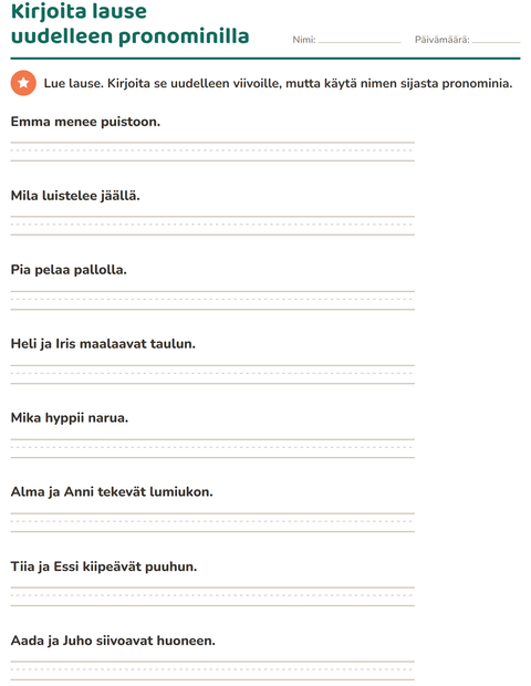 Esikatselu: Hän vai he-tehtäväarkki, 2. luokka