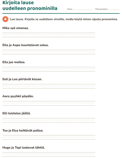 Esikatselu: Hän vai he-tehtäväarkki, 2. luokka