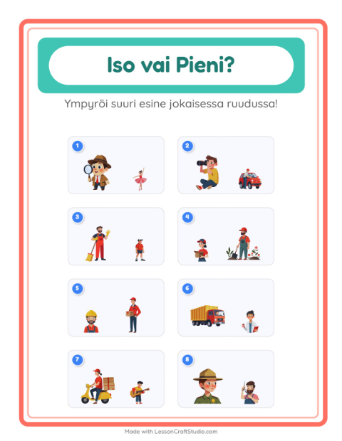 Esikatselu: Iso vai pieni: Ammatit – esikouluikäisille