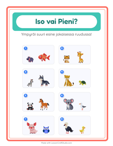 Esikatselu: Iso vai pieni: Eläimet – esikouluikäisille
