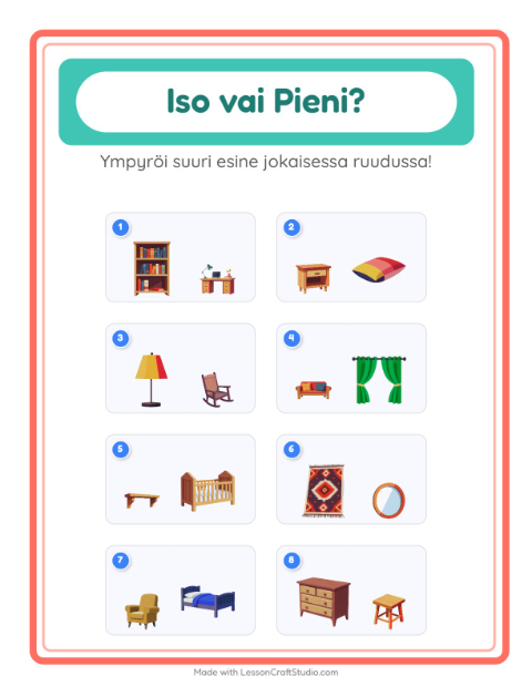 Esikatselu: Iso vai pieni: Huonekalut – esikouluikäisille