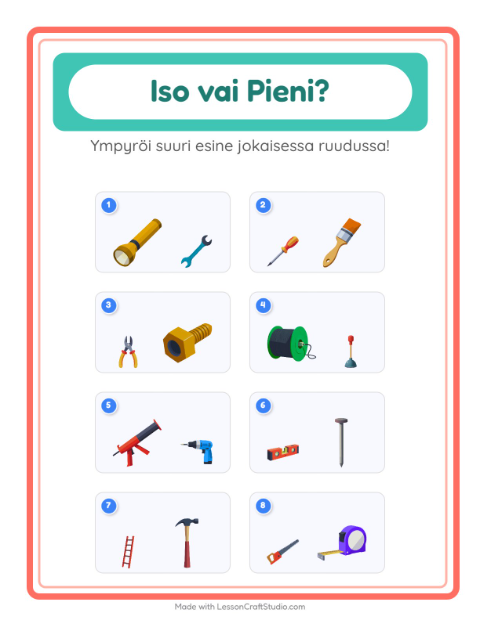 Iso vai pieni – Työkalut