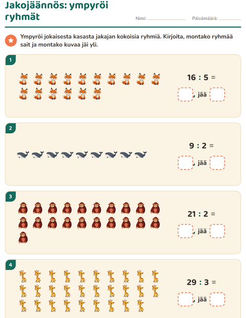 Esikatselu: Jakojäännös: ympyröi ryhmät