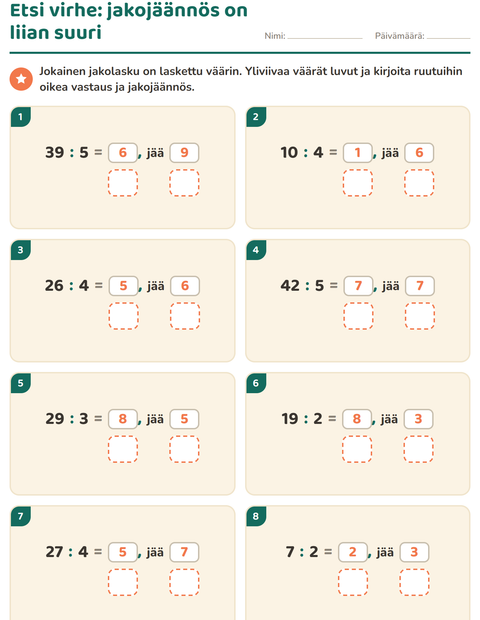 Etsi virhe: jakojäännös on liian suuri