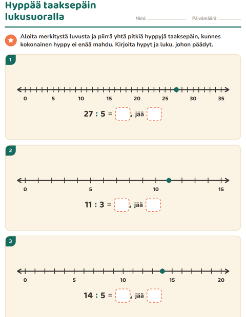 Esikatselu: Jakojäännös-tehtäväarkki, 3. luokka