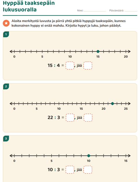 Esikatselu: Hyppää taaksepäin lukusuoralla