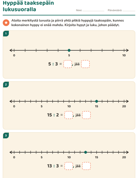Esikatselu: Jakojäännös-tehtäväarkki, 3. luokka