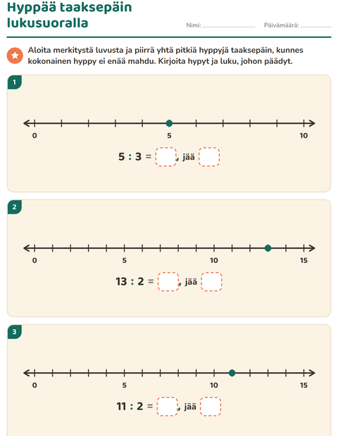 Esikatselu: Jakojäännös-tehtäväarkki, 3. luokka