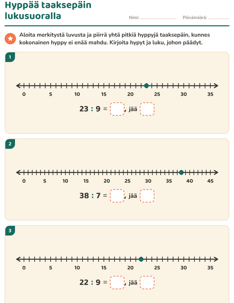 Esikatselu: Jakojäännös-tehtäväarkki, 3. luokka
