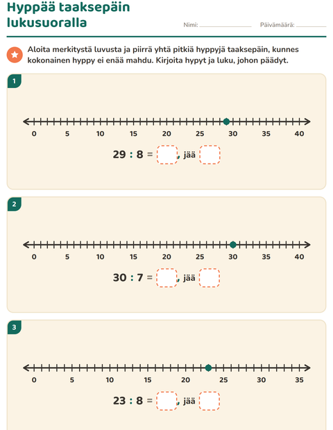Esikatselu: Jakojäännös-tehtäväarkki, 3. luokka