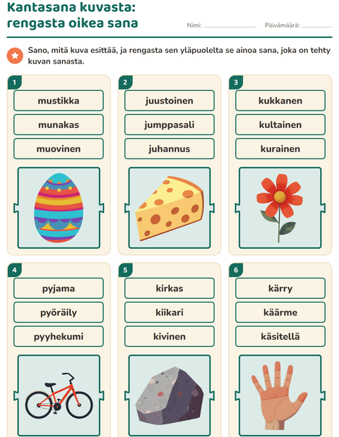 Esikatselu: Kantasana ja johdokset-tehtäväarkki, 1. luokka