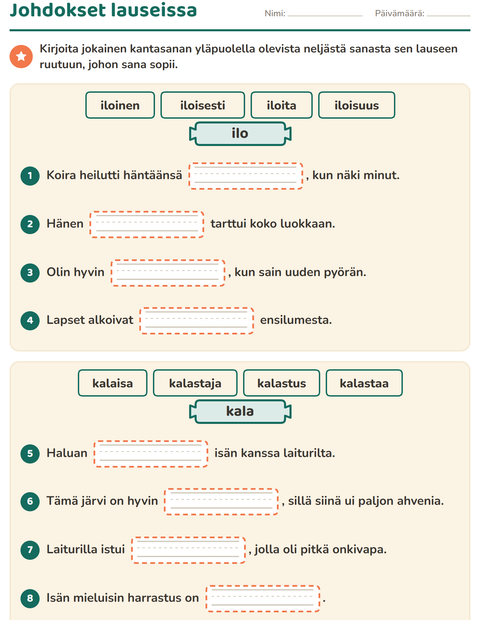 Johdokset lauseissa: mikä sana sopii?