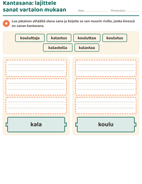 Esikatselu: Kantasana ja johdokset-tehtäväarkki, 2. luokka