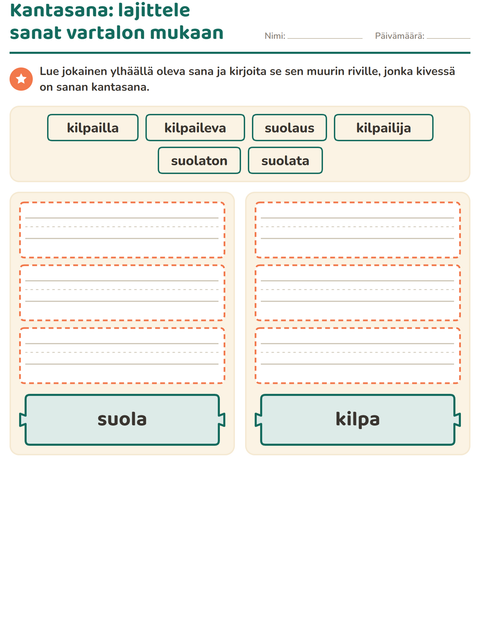 Esikatselu: Kantasana ja johdokset-tehtäväarkki, 2. luokka