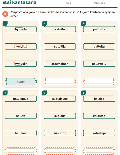 Esikatselu: Kantasana ja johdokset-tehtäväarkki, 2. luokka