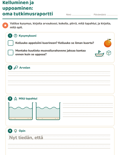 Esikatselu: Kelluminen ja uppoaminen-tehtäväarkki, 3. luokka
