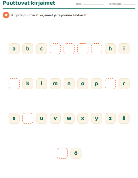 Esikatselu: Kirjaintuntemus-tehtäväarkki, Esiopetus