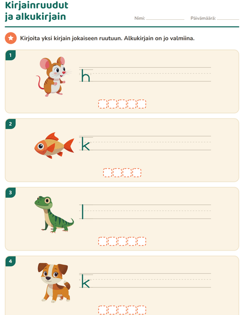 Esikatselu: Kirjoita kuvan sana-tehtäväarkki, aiheena Lemmikit, 1. luokka