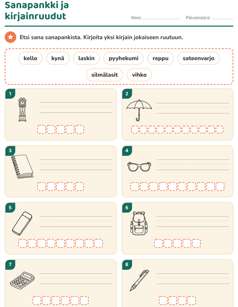 Esikatselu: Kirjoita kuvan sana-tehtäväarkki, aiheena Koulutus MV, 1. luokka