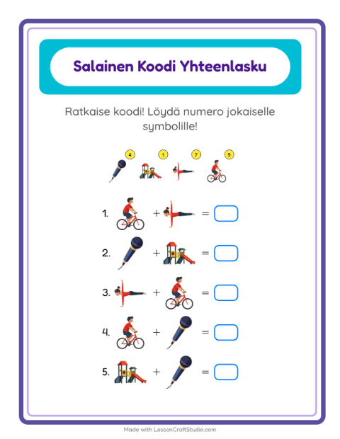 Koodattu yhteenlasku – Aktiviteetit