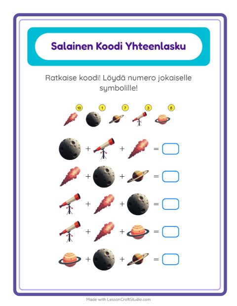 Koodattu yhteenlasku: Avaruus – 2. luokan oppilaille — 2