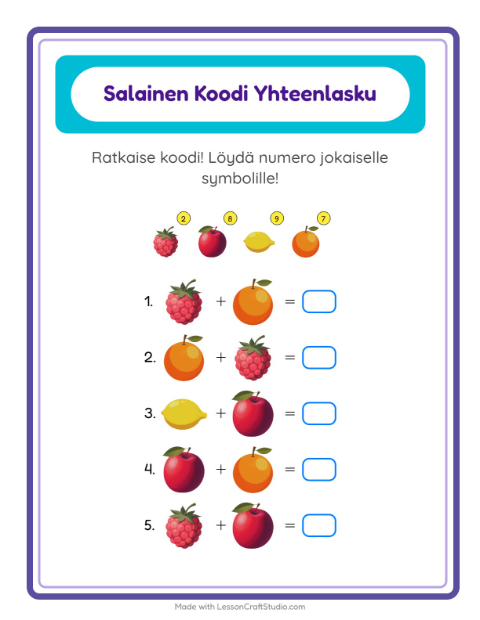 Koodattu yhteenlasku – Hedelmät