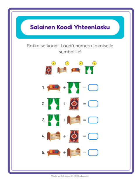 Koodattu yhteenlasku – Huonekalut