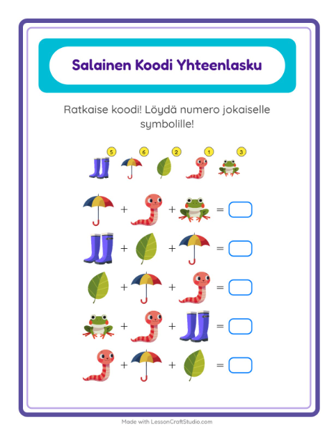 Koodattu yhteenlasku: Kevät – 1. luokan oppilaille — 2