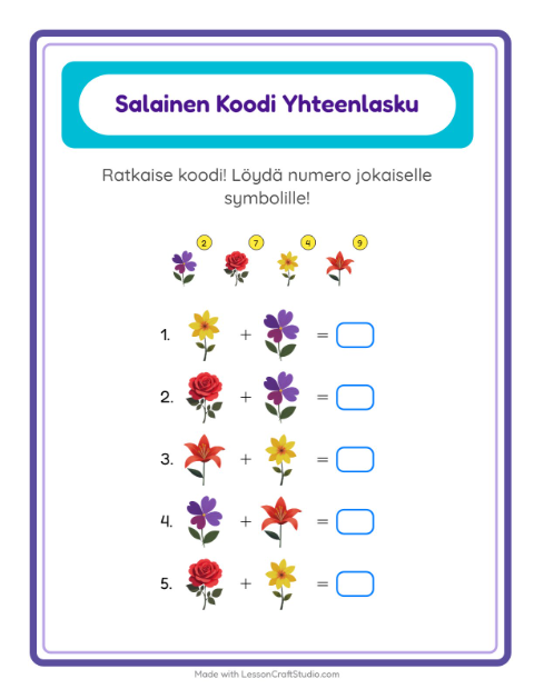 Koodattu yhteenlasku – Kukat
