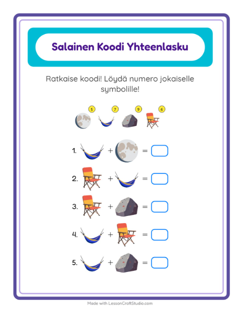 Koodattu yhteenlasku – Leirielämä