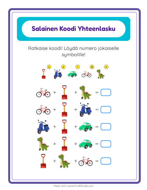 Koodattu yhteenlasku: Lelut – 1. luokan oppilaille — 2