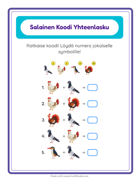 Koodattu yhteenlasku – Linnut 2