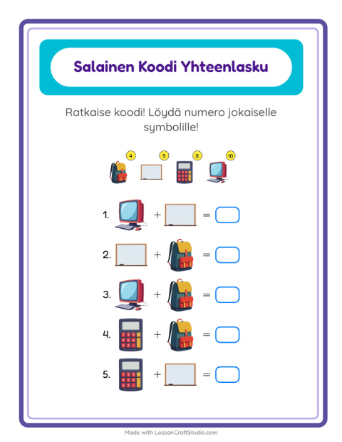 Koodattu yhteenlasku – Luokkahuone