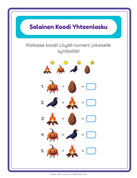 Esikatselu: Koodattu yhteenlasku: Sekalaista – 2. luokan oppilaille