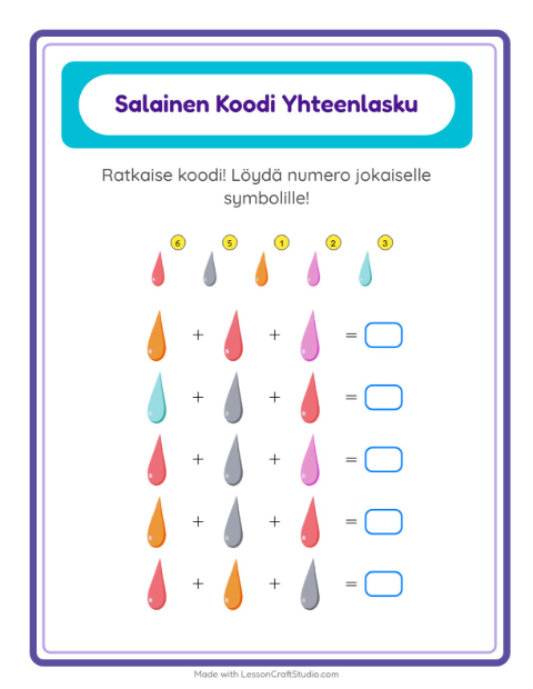 Koodattu yhteenlasku: Värit – 1. luokan oppilaille — 2