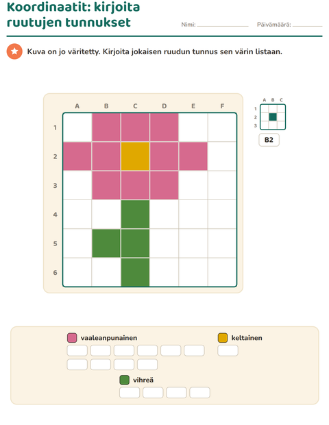 Esikatselu: Koordinaatit-tehtäväarkki, 2. luokka