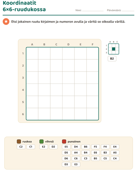 Esikatselu: Koordinaatit-tehtäväarkki, 2. luokka