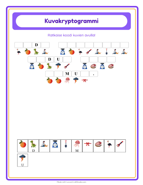 Esikatselu: Kryptogrammi-tehtäväarkki, Esiopetus