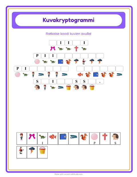Esikatselu: Kryptogrammi-tehtäväarkki, Esiopetus