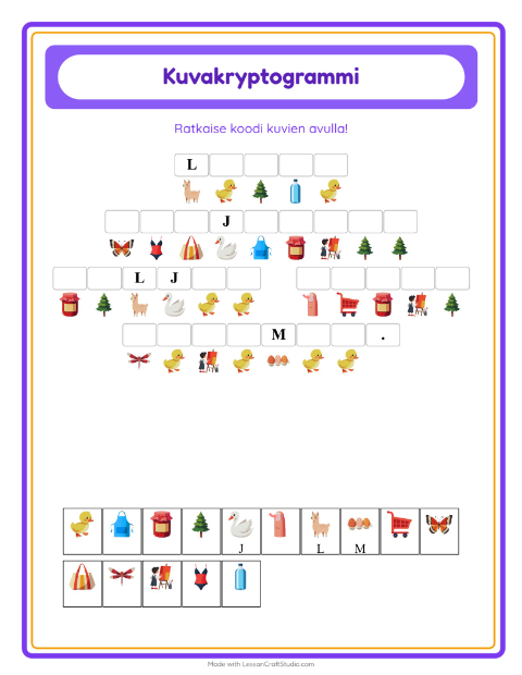 Esikatselu: Kryptogrammi-tehtäväarkki, Esiopetus